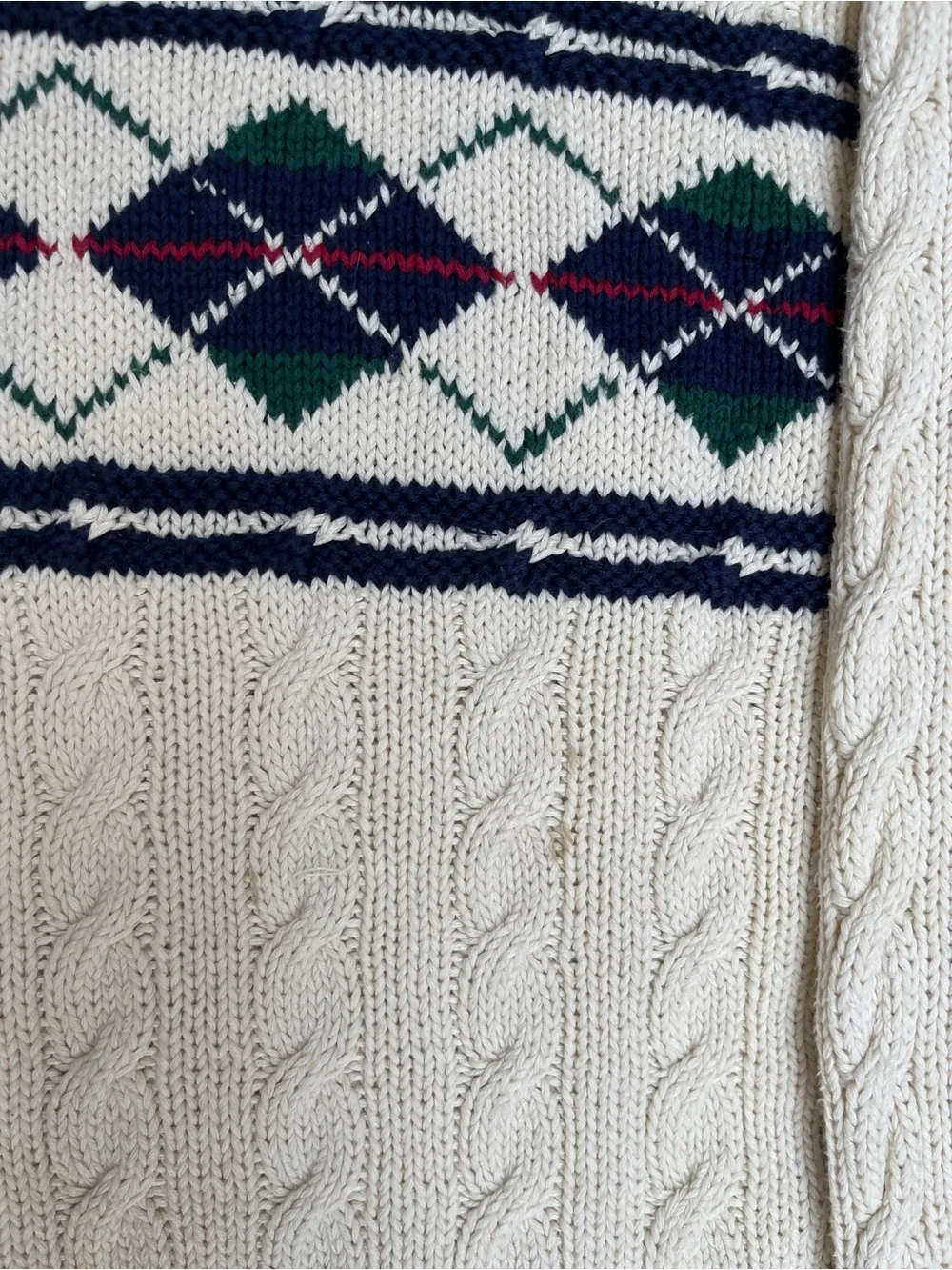 Vintage Polo Ralph Lauren Men's Cream Cable Knit Argyle Sweater academia teacher